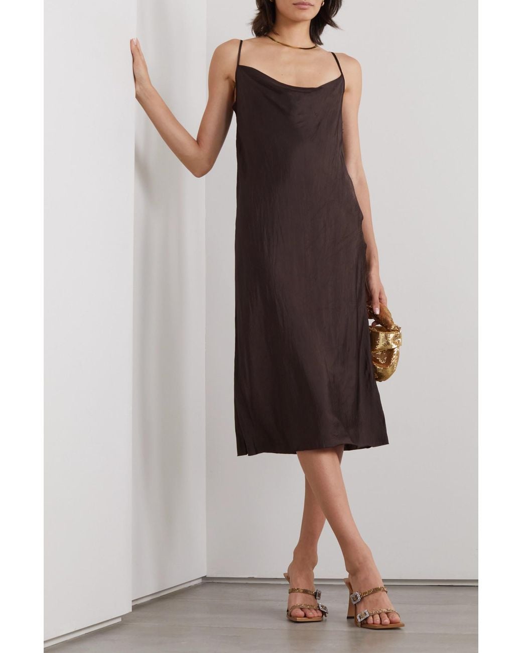 Dries Van Noten Brown Draped Crinkled-Shell Dress
