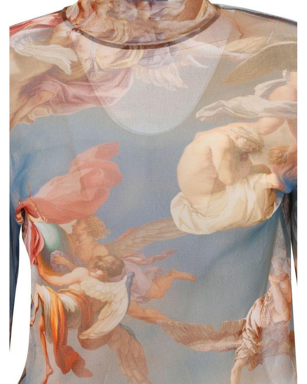 Balmain White Sky Printed Long-Sleeved Tulle Top