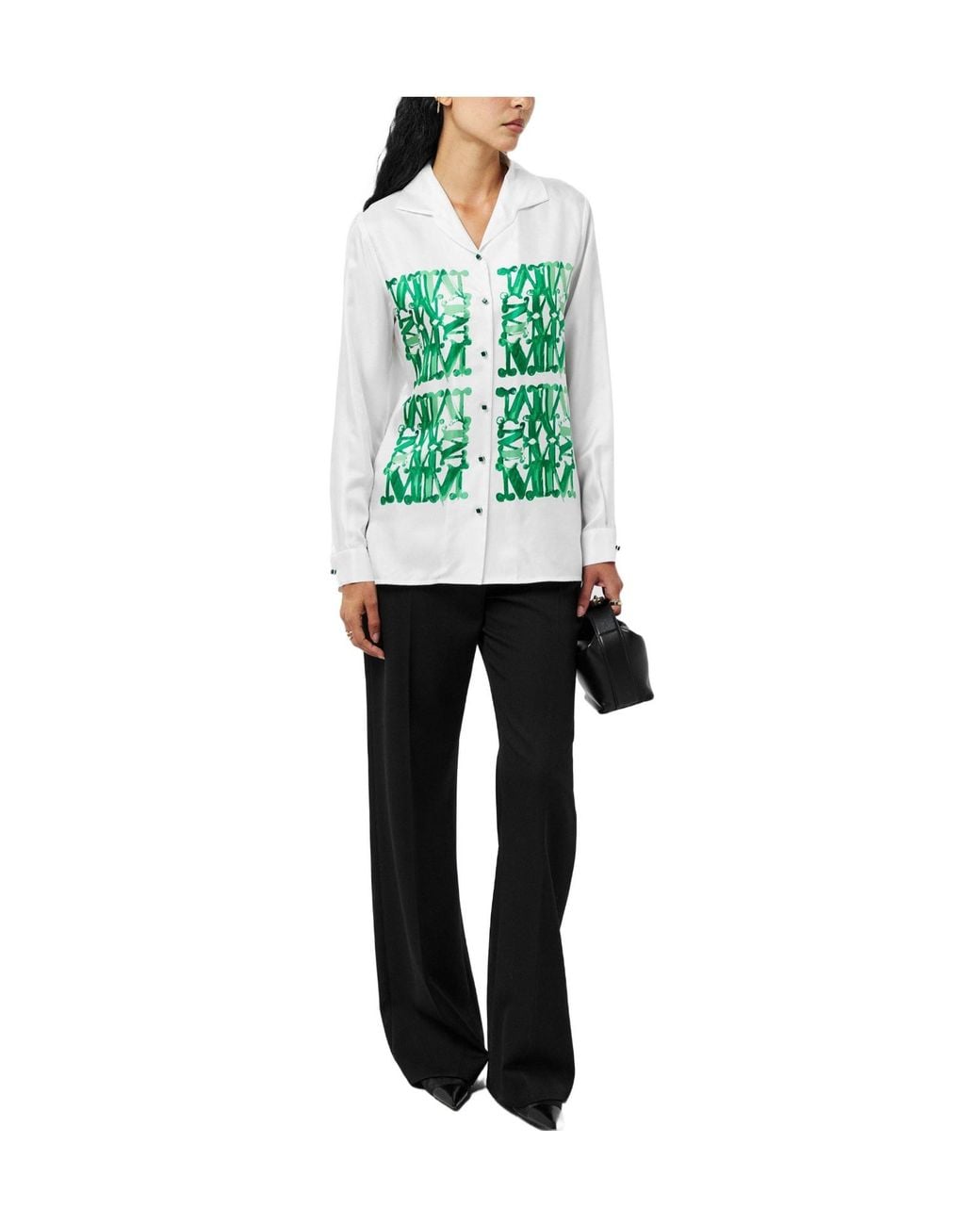 Max Mara Green Patterned Long-Sleeve Shirt