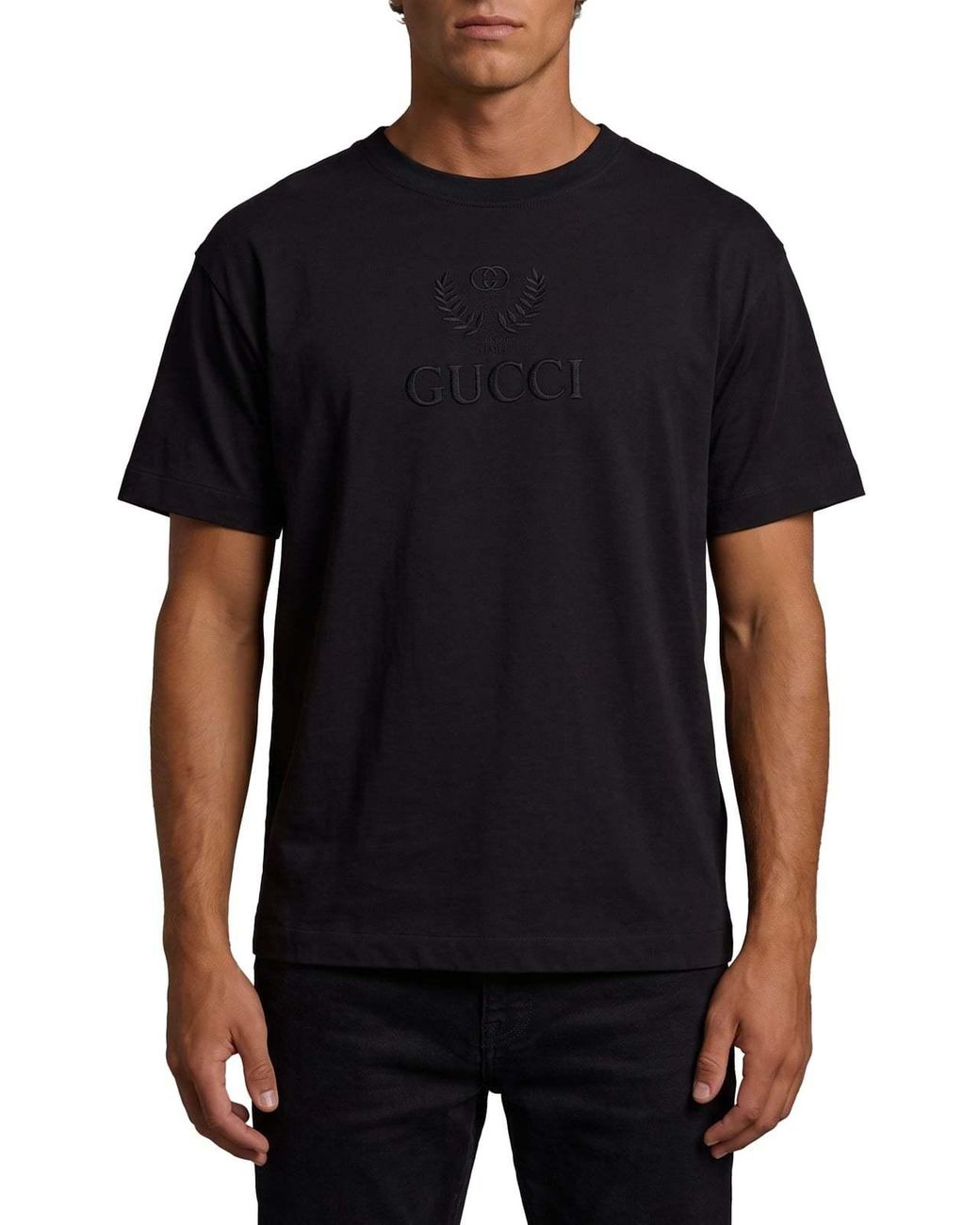 Gucci Black Embroidery Jersey T-Shirt for men