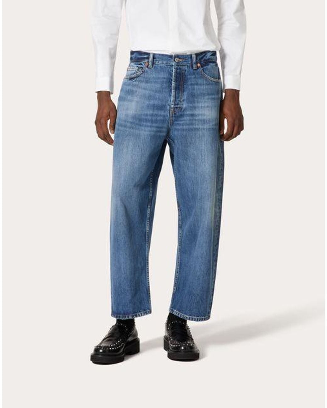 Valentino Blue Logo Patch Cropped Jeans for men