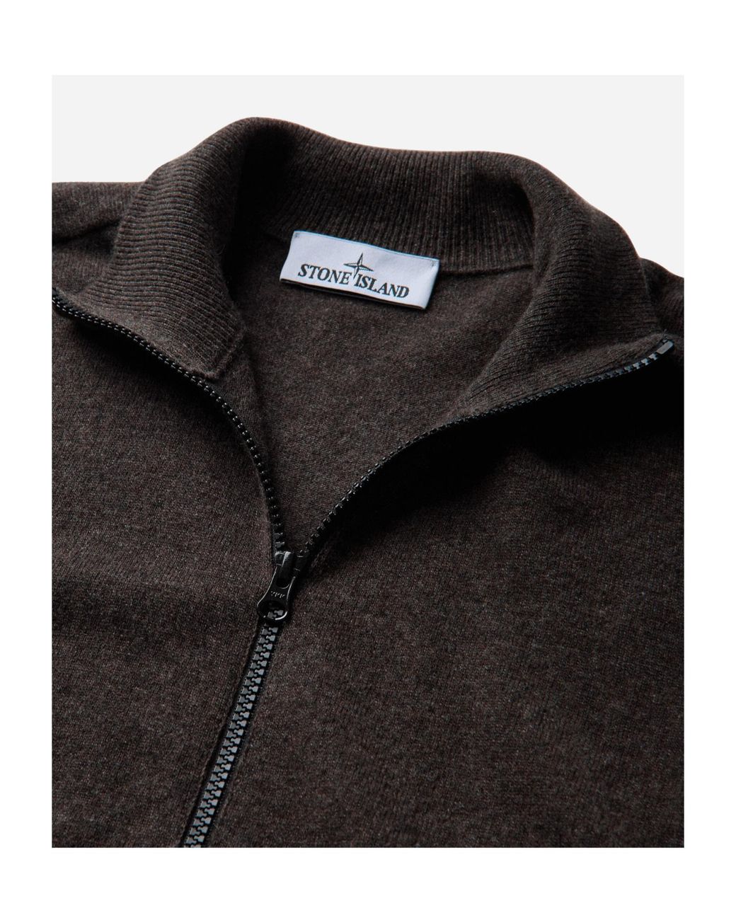 Stone Island Black Logo-Patch Zip-Up Wool Sweater for men