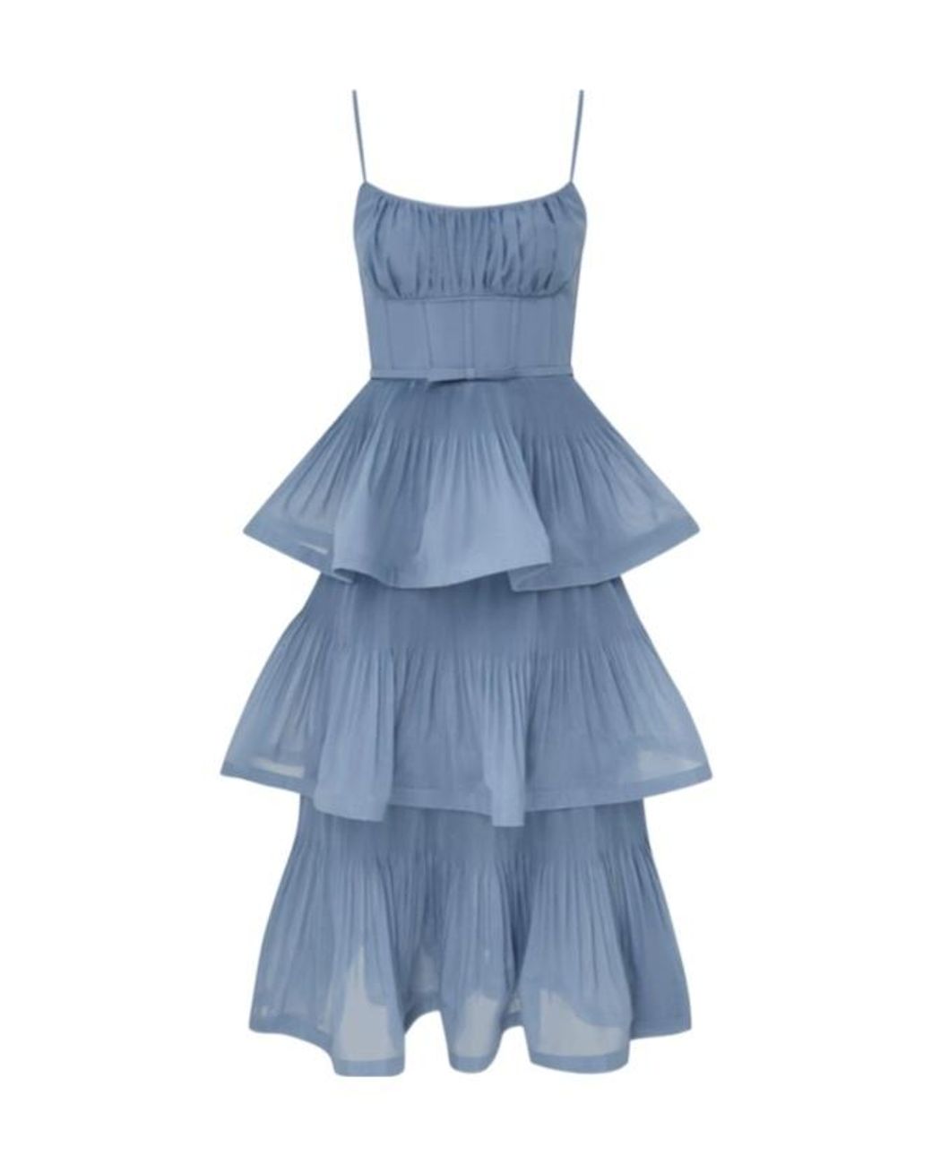 Zimmermann Blue Pleated Tiered Midi Dress