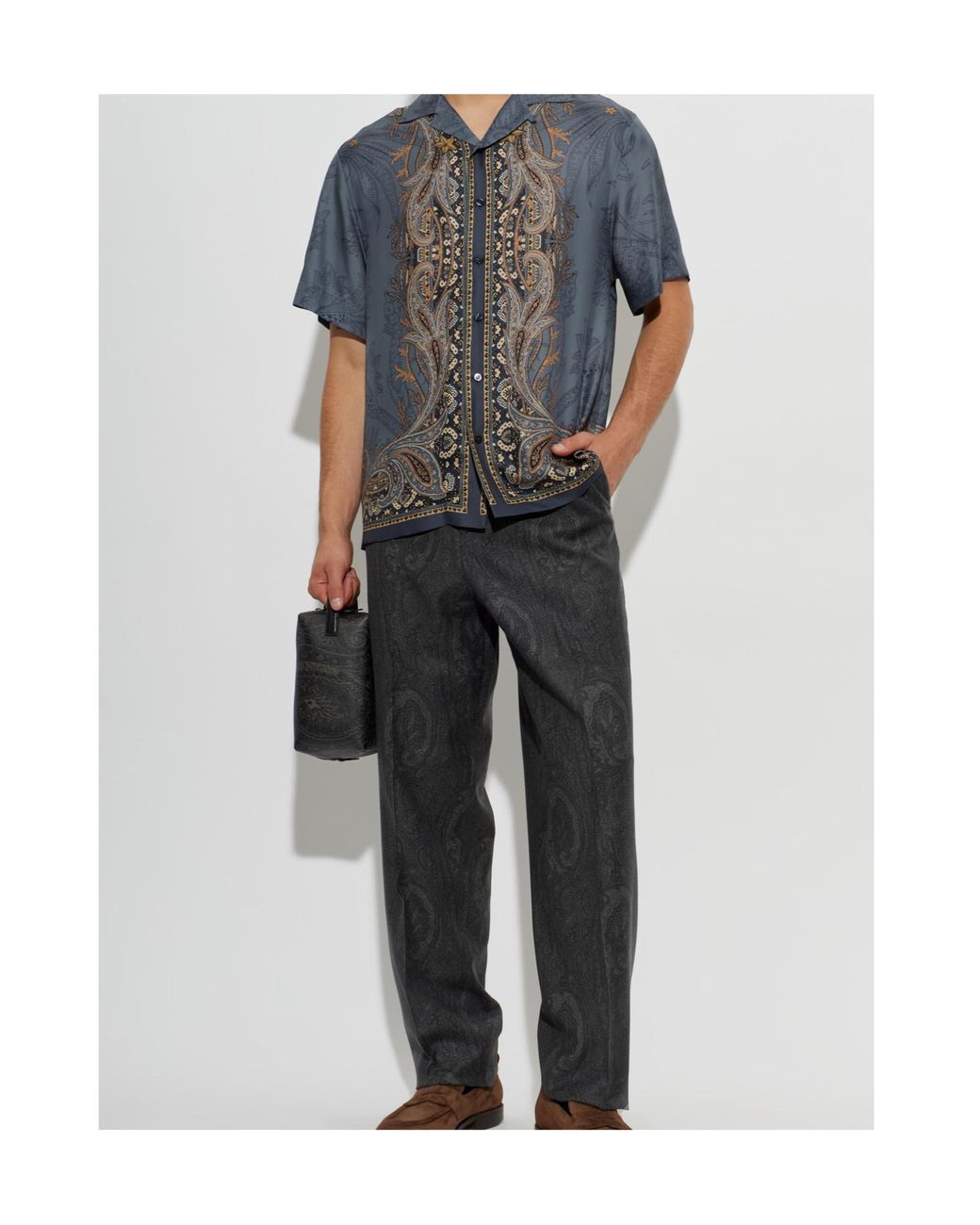 Etro Black Paisley Pleated Pants for men
