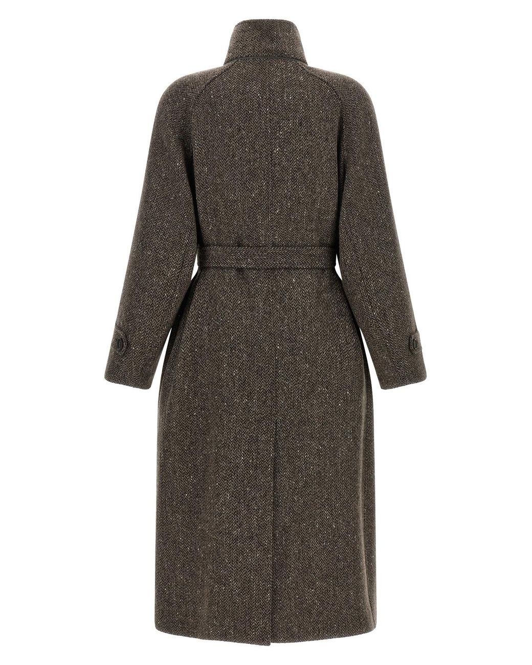 Brunello Cucinelli Gray Sparkling Chevron Belted Coat
