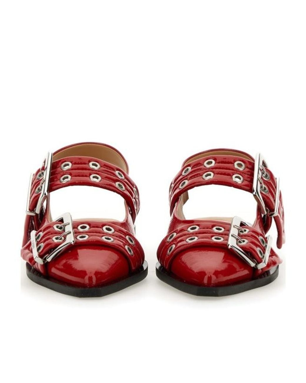 Ganni Red Feminine Buckle Slingback Ballerinas