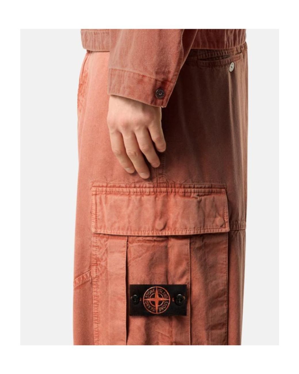 Stone Island Orange Loose-Fit Cargo Trousers With Drawstring Cuffs for men