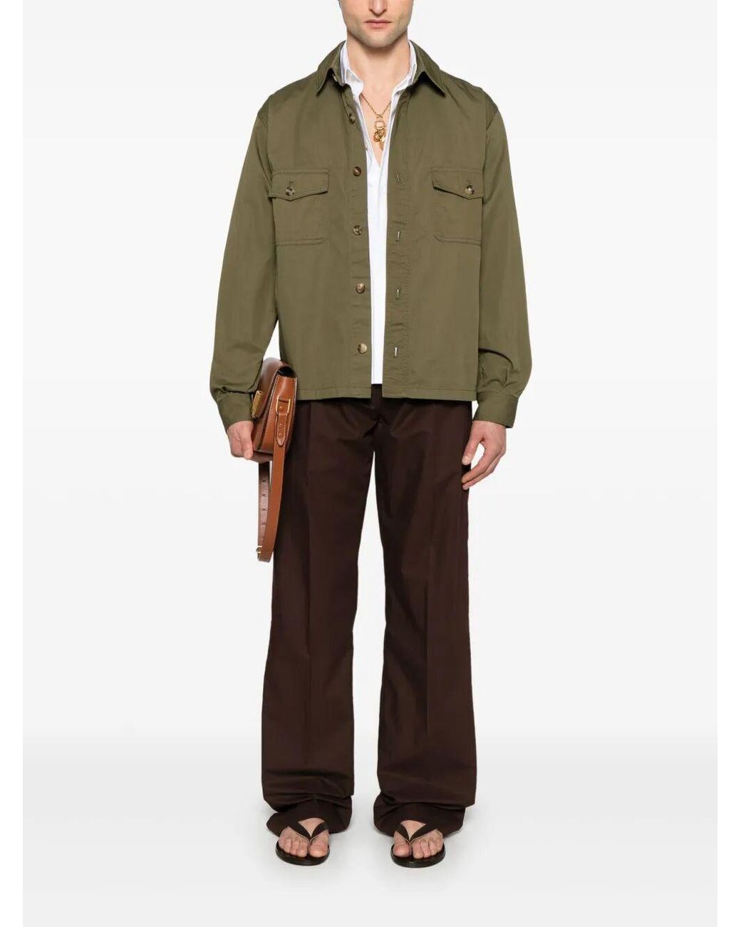 Saint Laurent Green Button-Up Twill Overshirt for men
