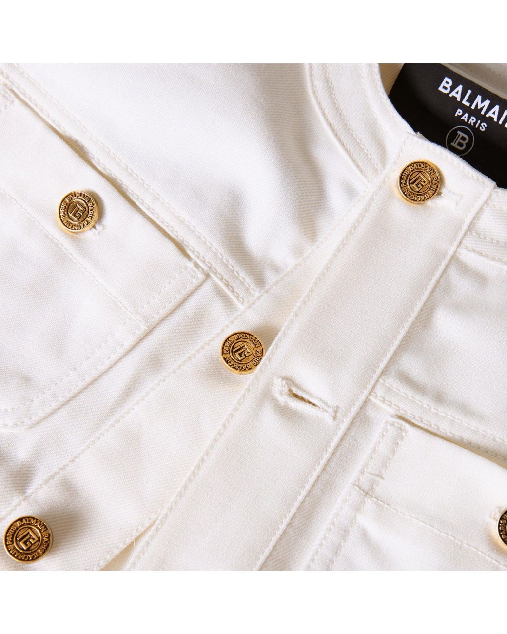 Balmain White Solid-Color Denim Jacket
