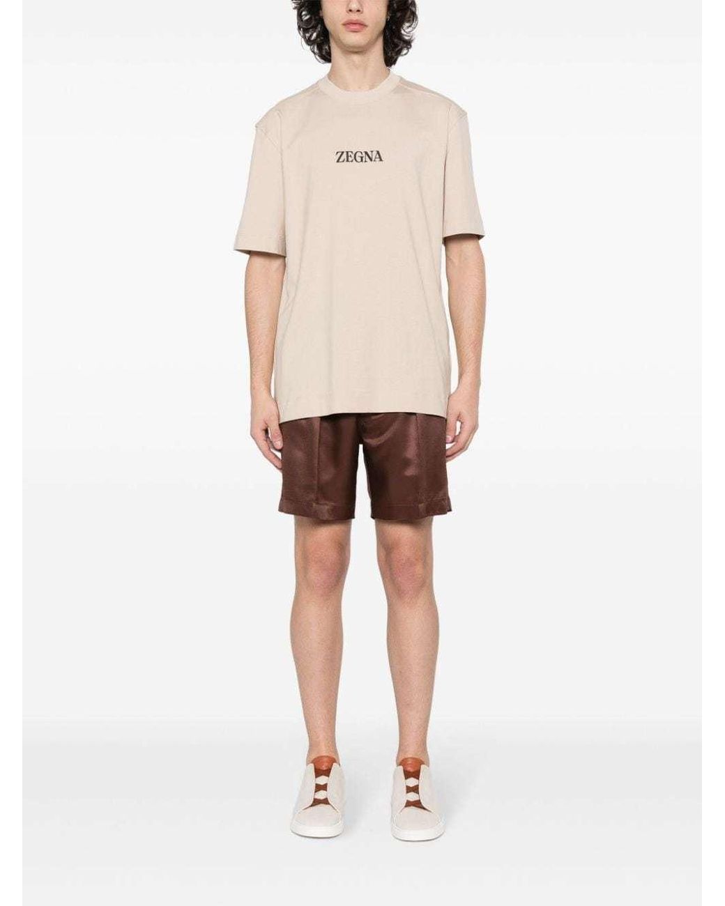 Zegna Natural Logo Detailed Crewneck T-Shirt for men
