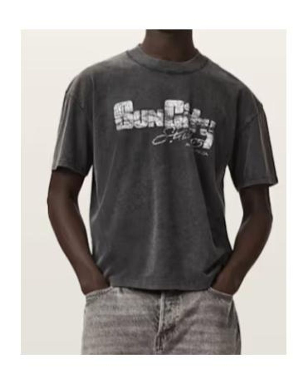 AllSaints Black Sun City Graphic-Print T-Shirt for men