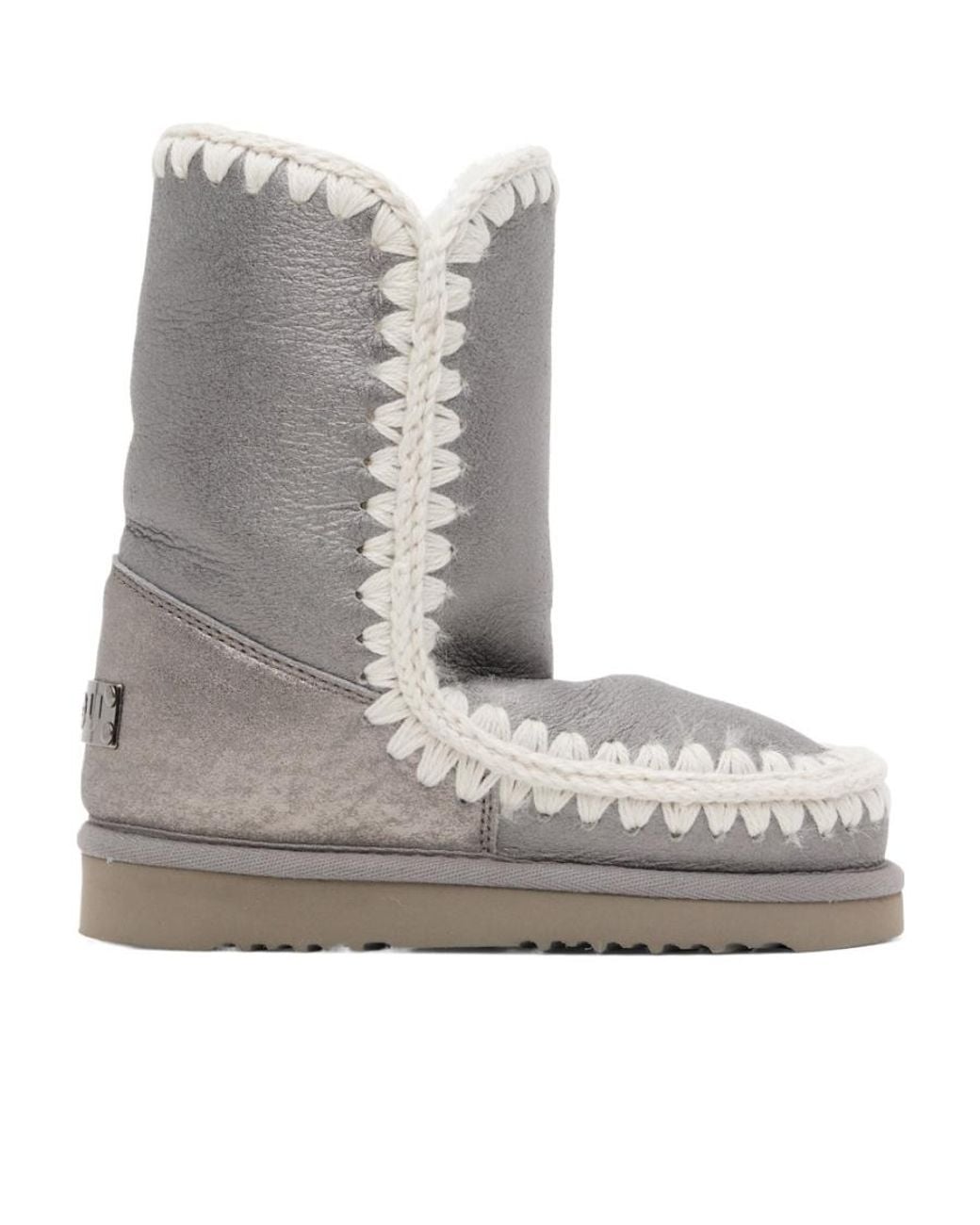 Mou Gray Eskimo 24 Metallic Whipstitch-Trim Boots