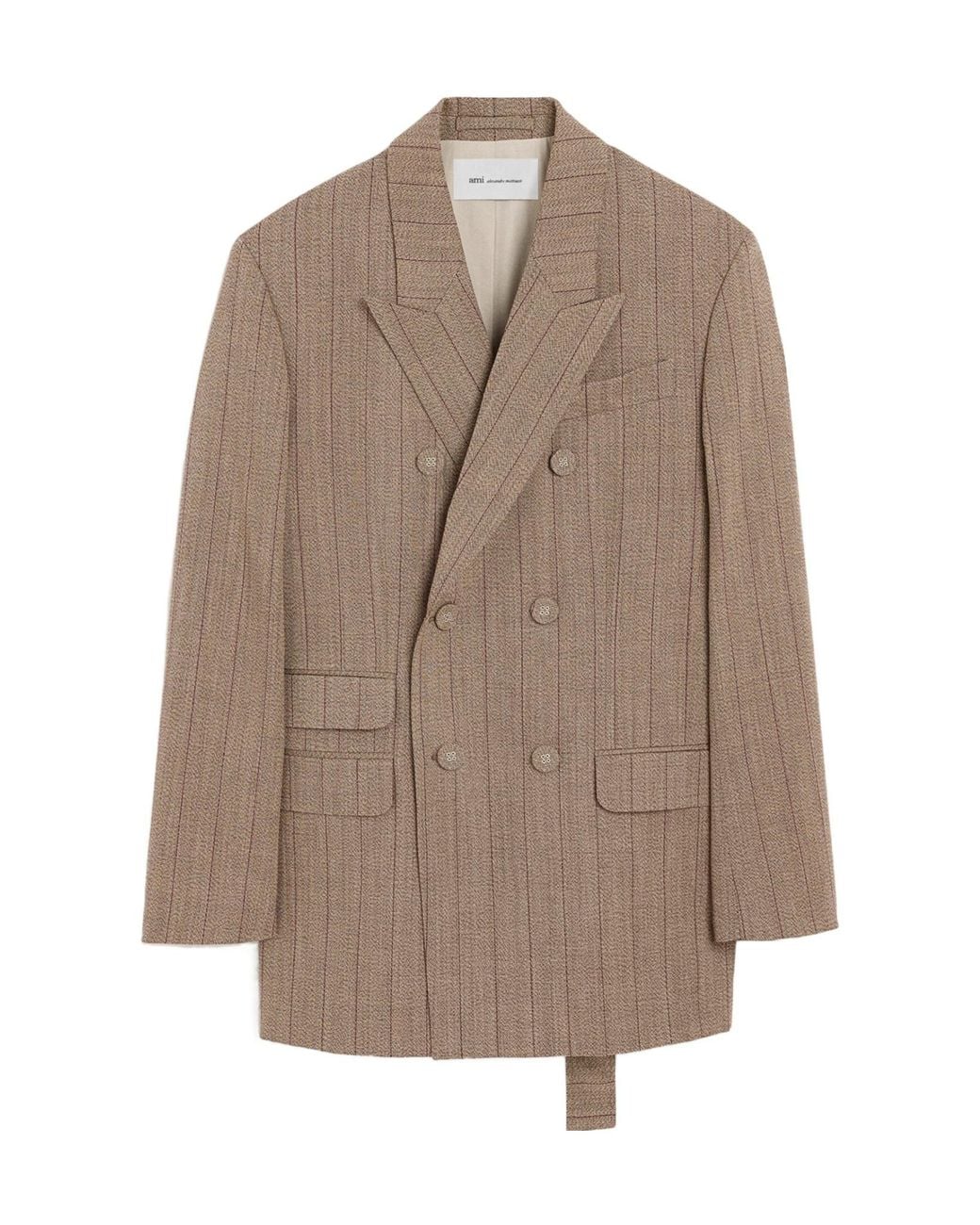 AMI Brown Double Breasted Striped Wool Blazer for men