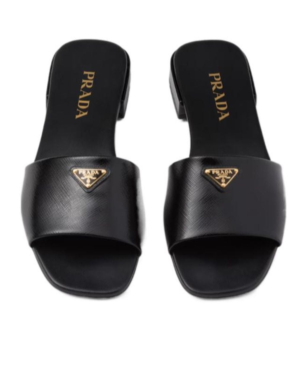 Prada Black Logo Plaque Open Toe Slides