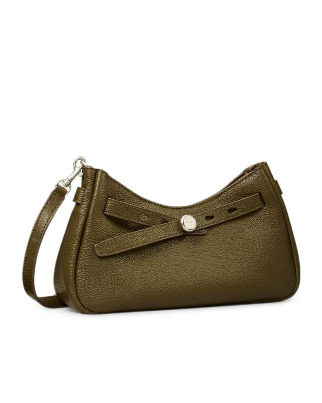 Tory Burch Green Logo Plaque Zipped Shoulder Bag