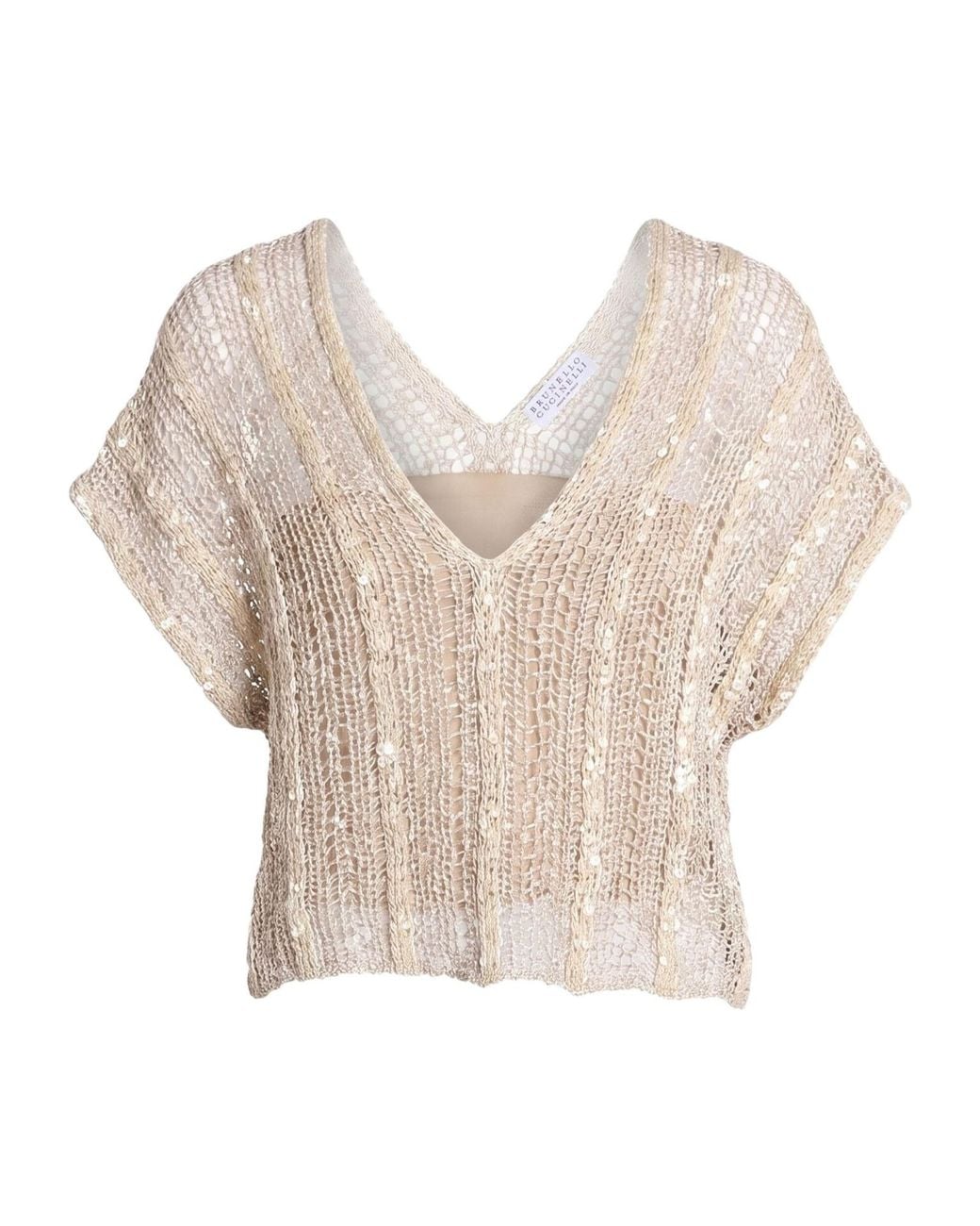 Brunello Cucinelli Natural Minimalist Sleeveless V-Neck Knit Top