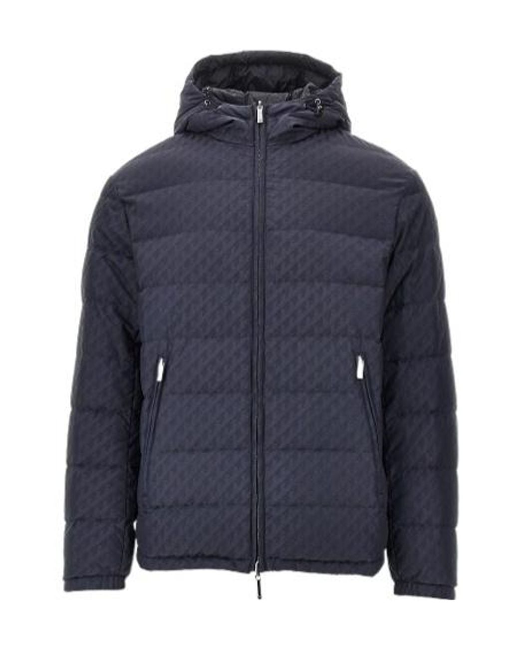 Emporio Armani Blue Long-Sleeve Hooded Down Jacket for men
