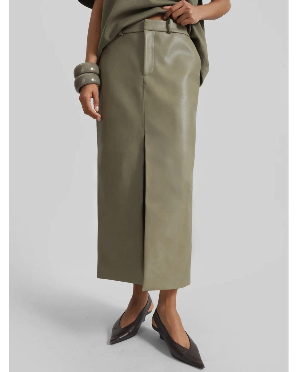 Frankie Shop Green Maybelle Front-Slit Midi Skirt