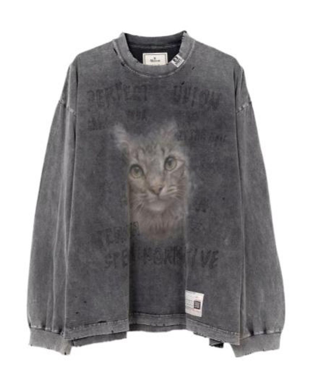 国内発送☆MIHARA YASUHIRO☆Cat Print Long Sleeve T-shirt/BL Maison Mihara Yasuhiro Bleached Cat-Print T-Shirt in Gray