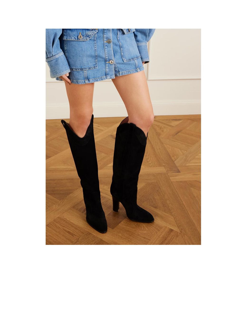 Paris Texas Black Solid Color Suede Knee Boots