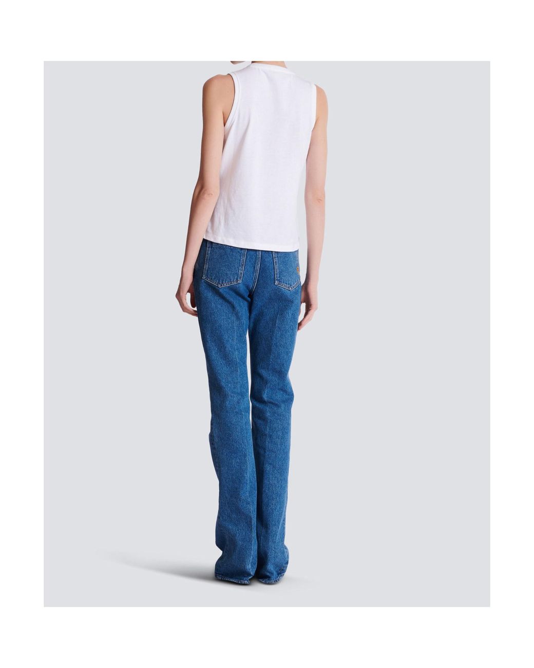 Balmain White Brushed Logo Printed Relaxed Tank Top