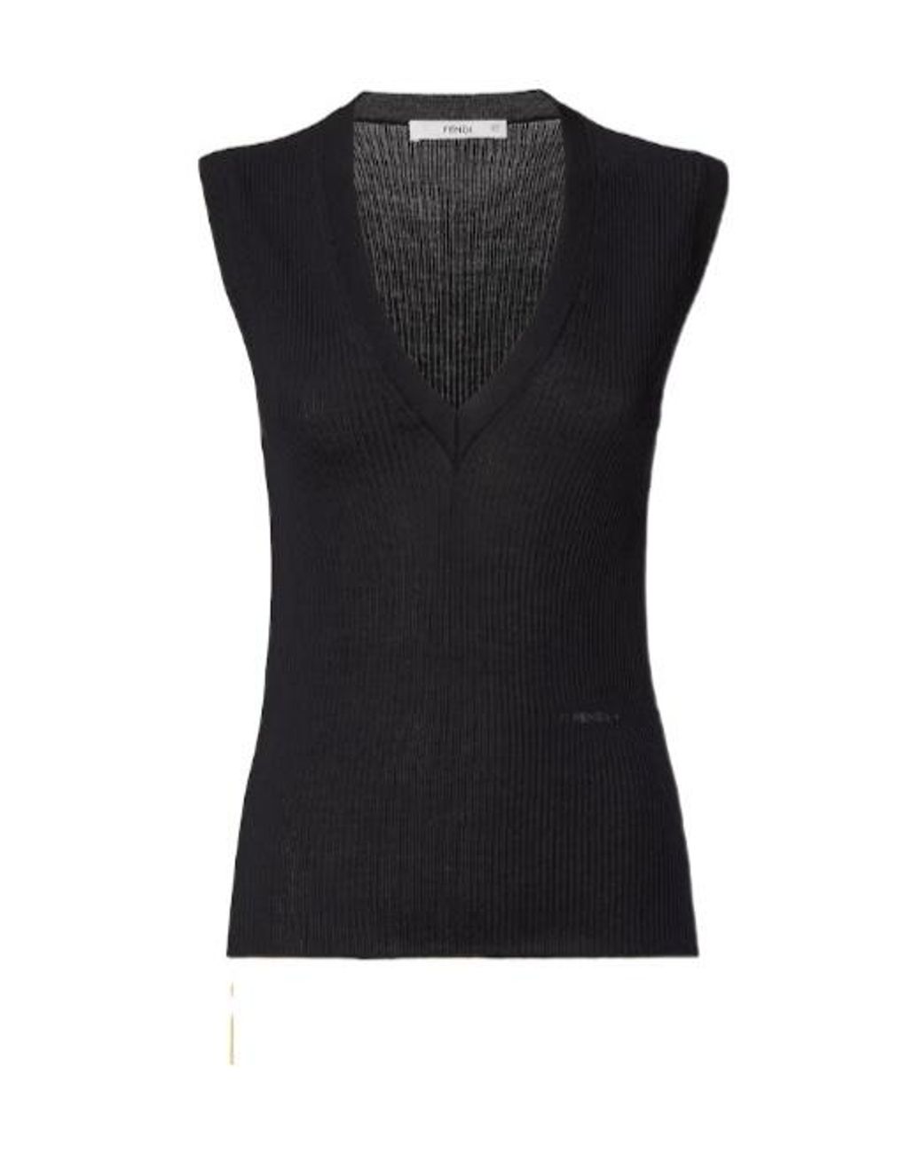 Fendi Black Wool Ribbed Top