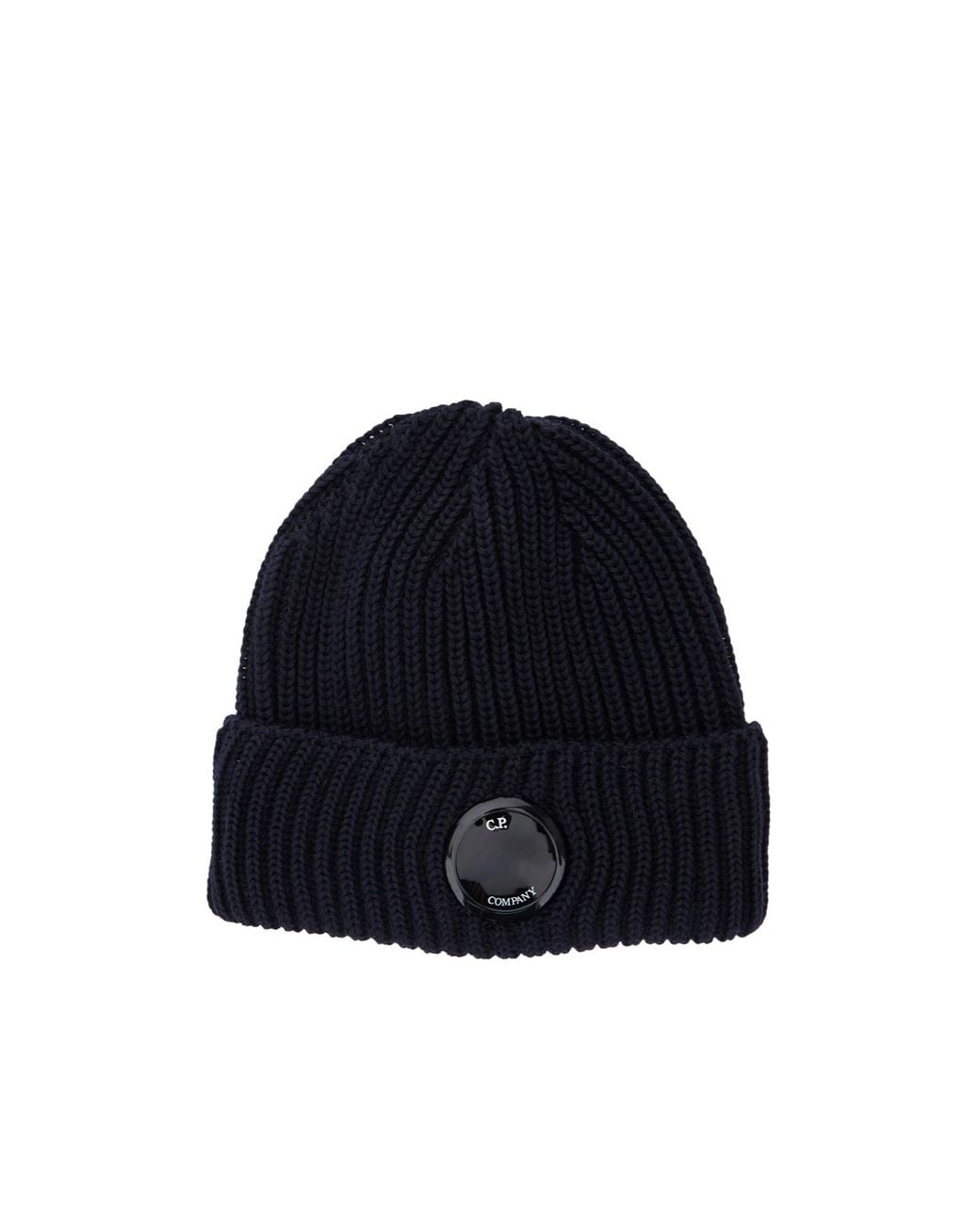 C P Company Blue Logo Plaque Knit Beanie for men