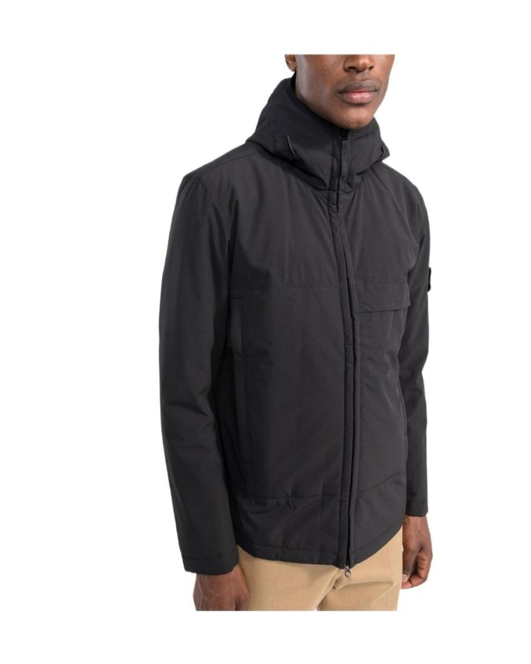 Stone Island Black Logo Hooded Jacket for men