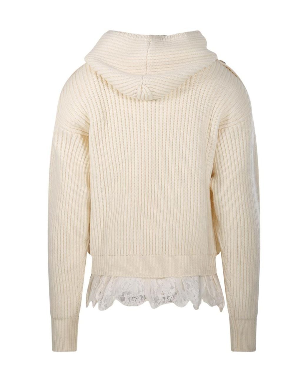 GIUSEPPE DI MORABITO White Lace Trim Hooded Sweater