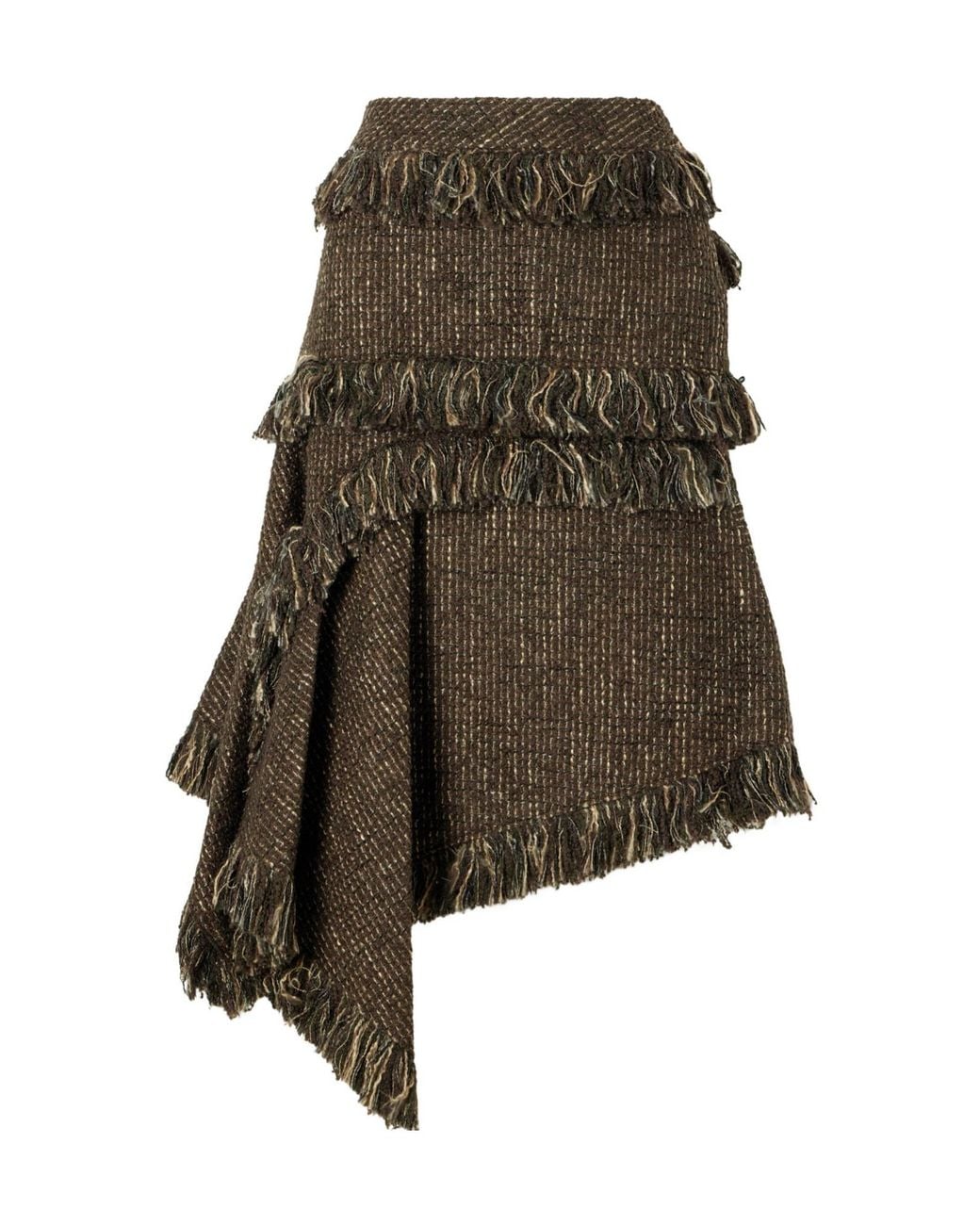 Sacai Brown Fringed Wool-Blend Tweed Midi Skirt