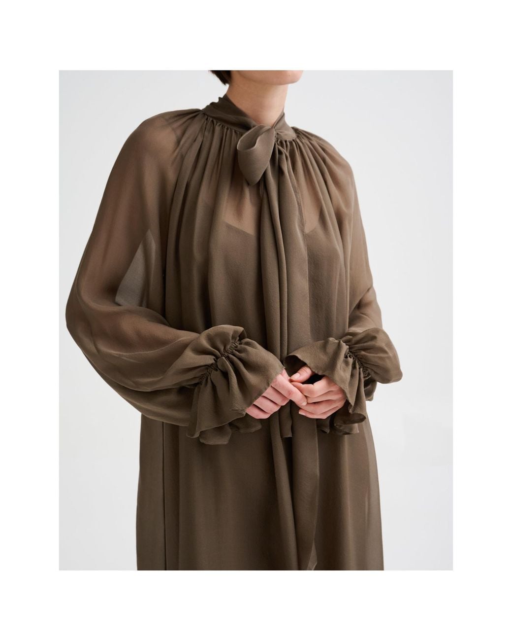 Roberto Collina Brown Silk Dress With Bow