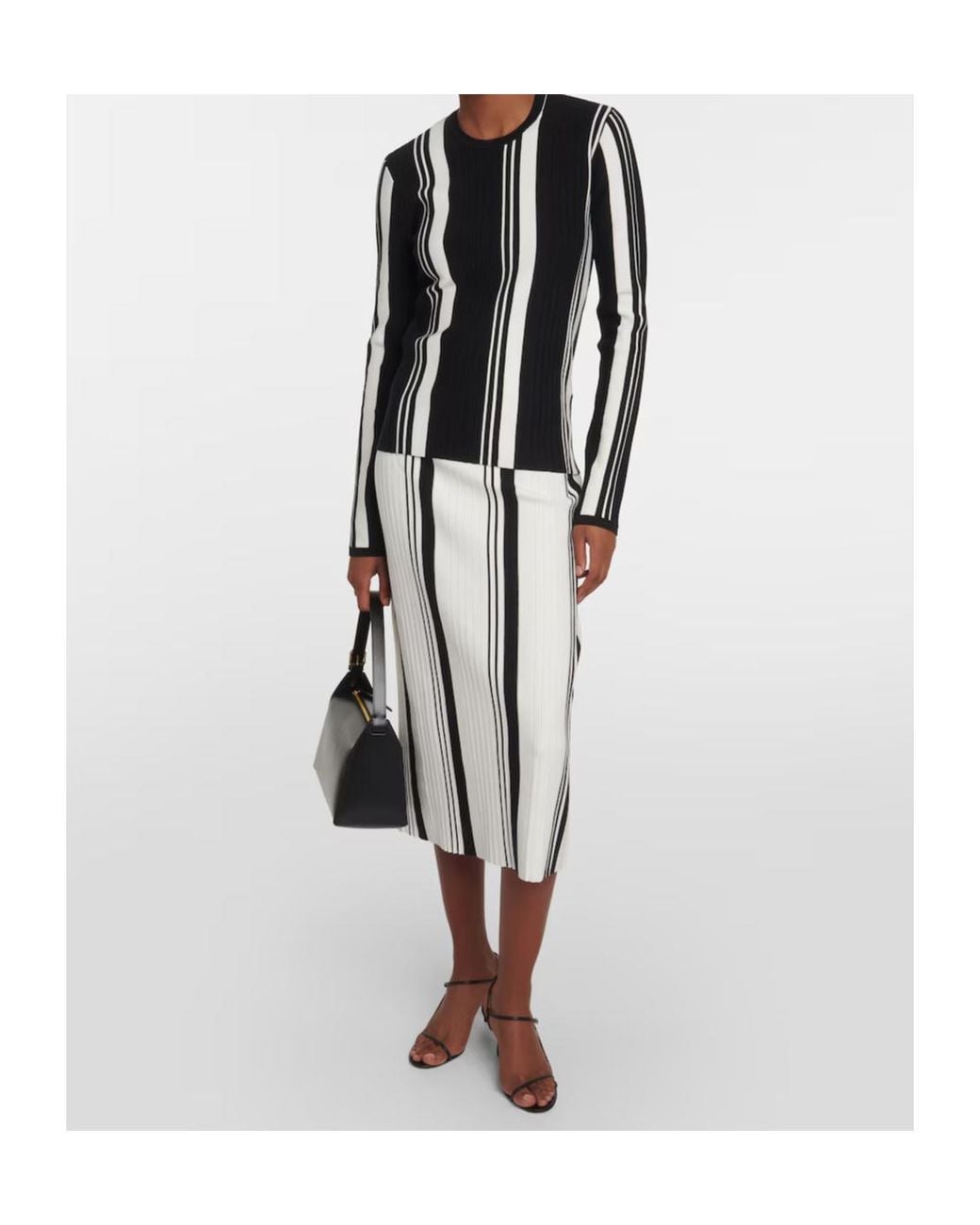 Joseph White Pleated Striped Pencil Skirt