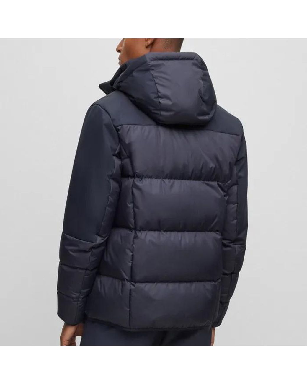 Boss Blue Logo Hooded Down Jacket for men