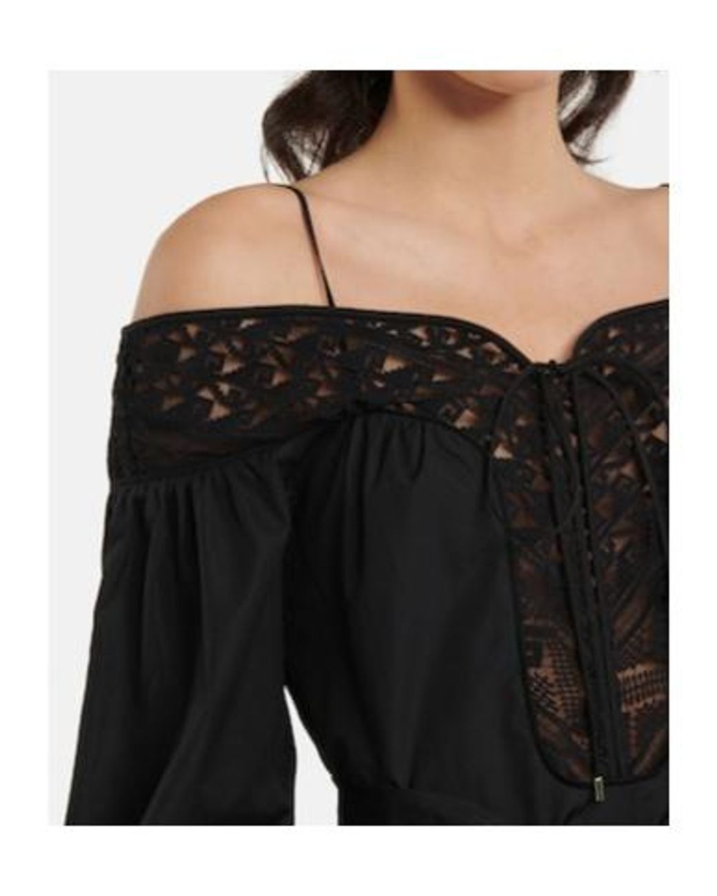 Gabriela Hearst Black Elias Lace-Trimmed Cotton Mid-Length Dress