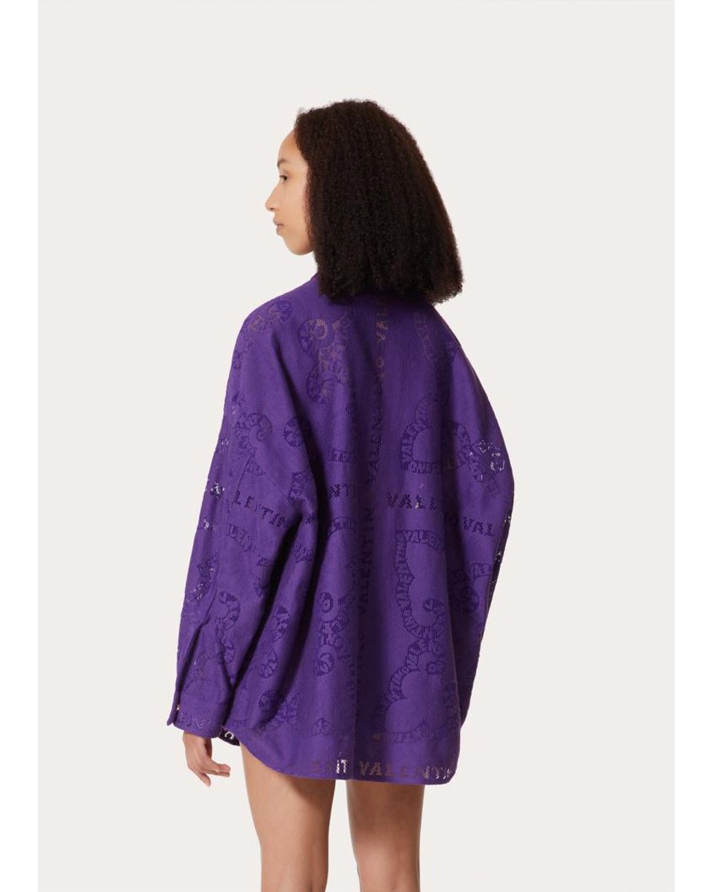 Valentino Purple Cut-Out Lace Shirt Minidress