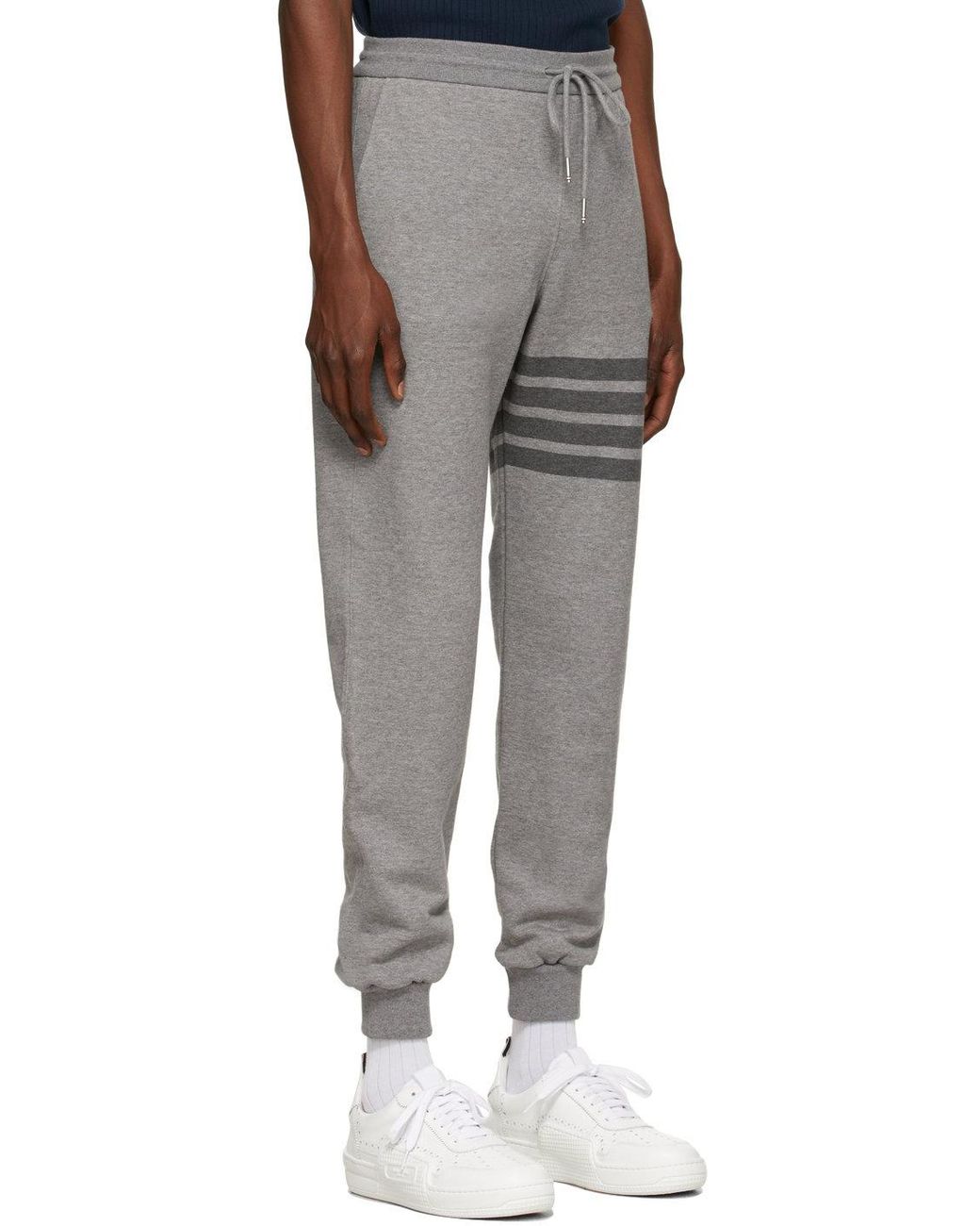Thom Browne Gray Bar Drawstring Track Pants for men