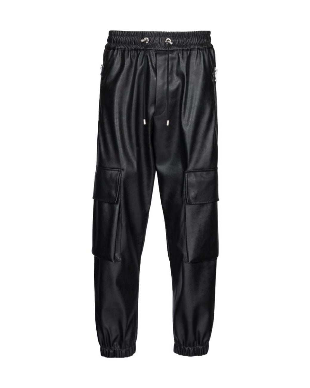 Balmain Black Faux Leather Cargo Trousers for men