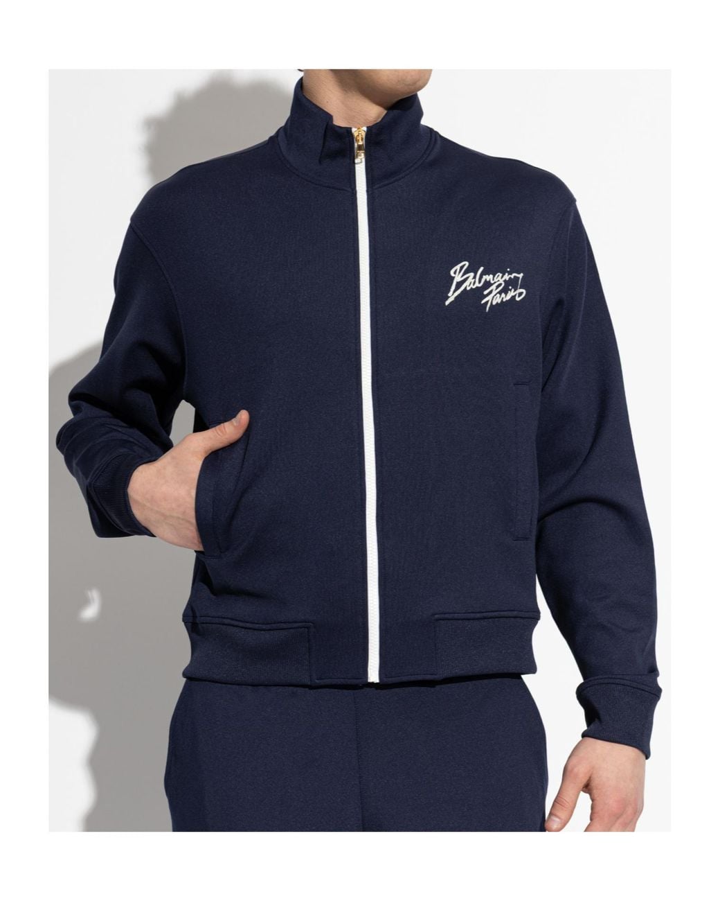 Balmain Blue High-Neck Long-Sleeved Casual Jacket for men