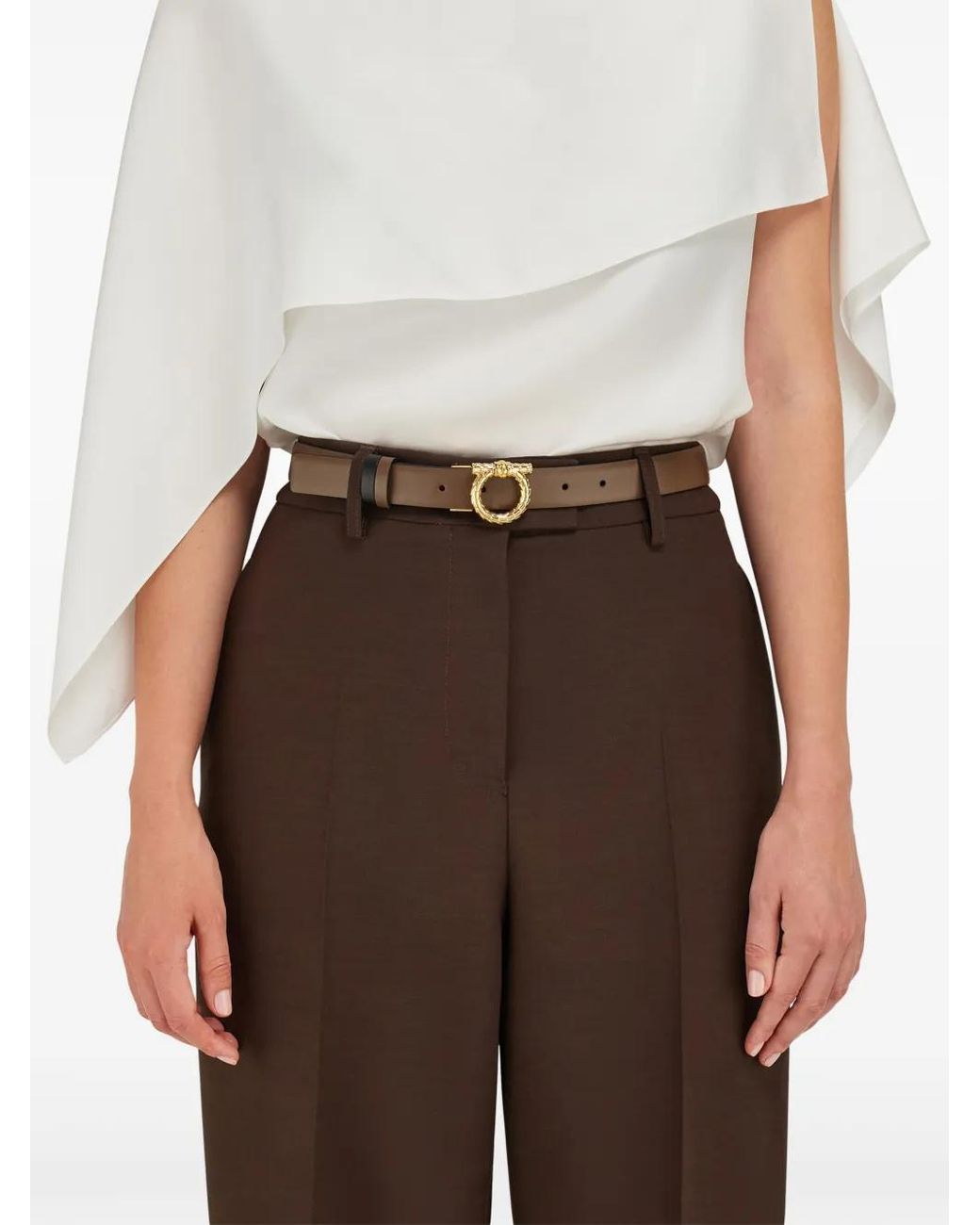 Ferragamo White Gancini Reversible Belt