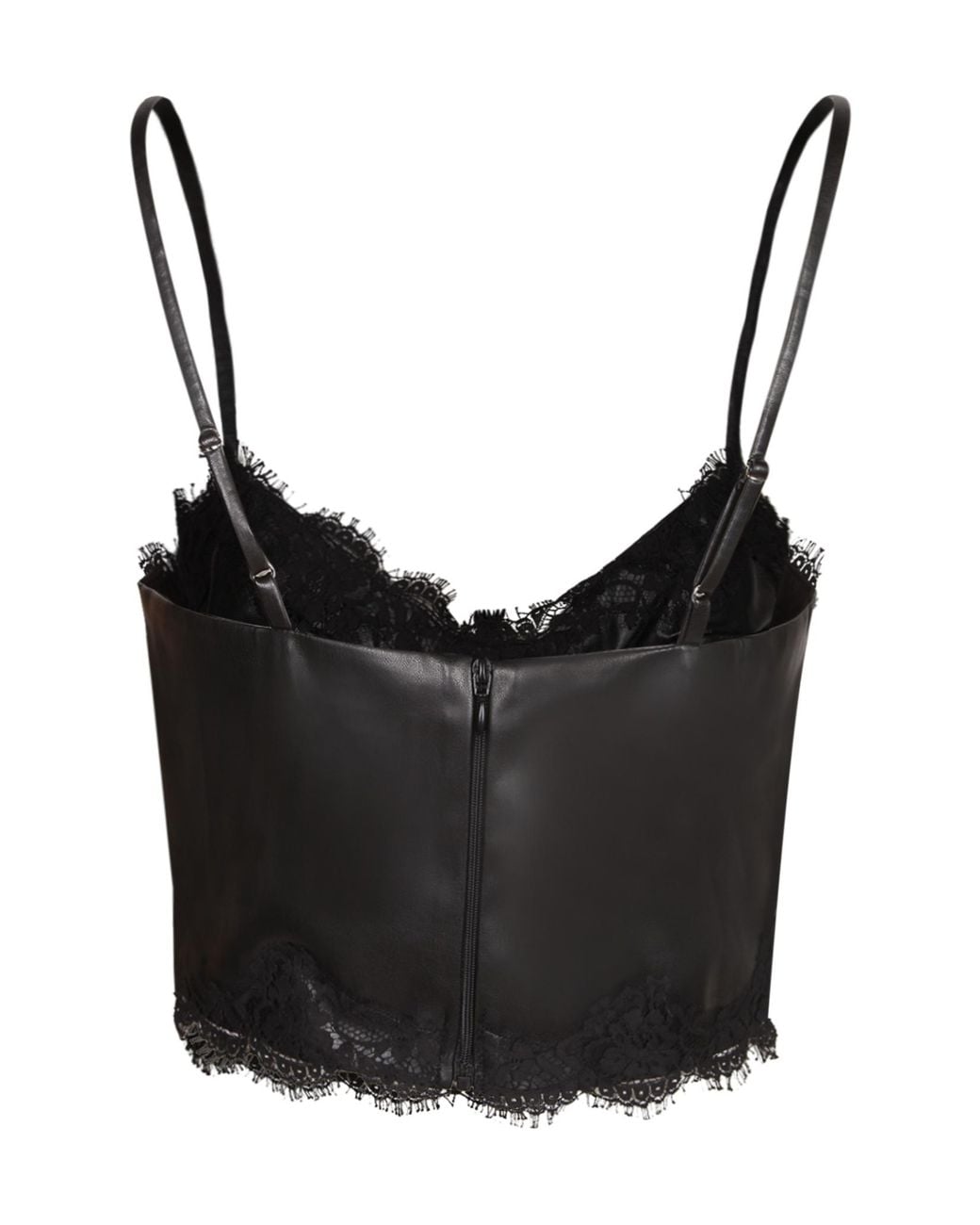 ERMANNO FIRENZE Black Lace-Trim Leather Tank Top