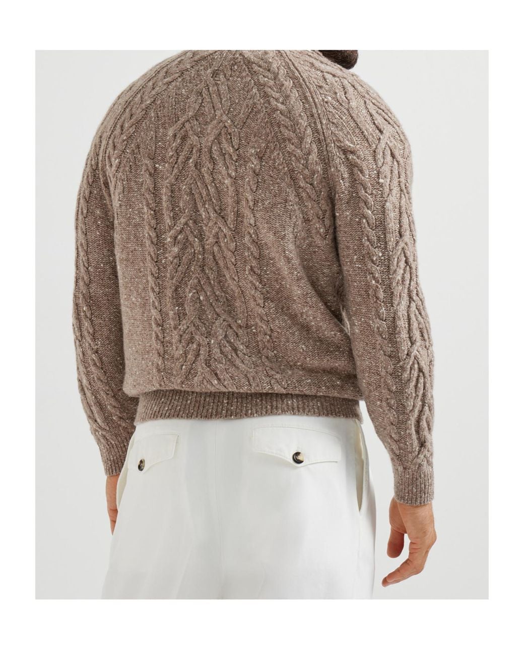 Brunello Cucinelli Brown Cable-Knit Polo Sweater for men