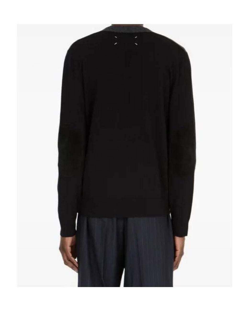 Maison Margiela Blue V-Neck Elbow-Patch Cardigan for men