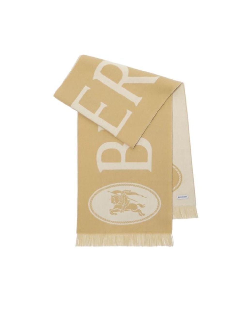 Burberry Natural Logo Ekd Jacquard Fringed Scarf