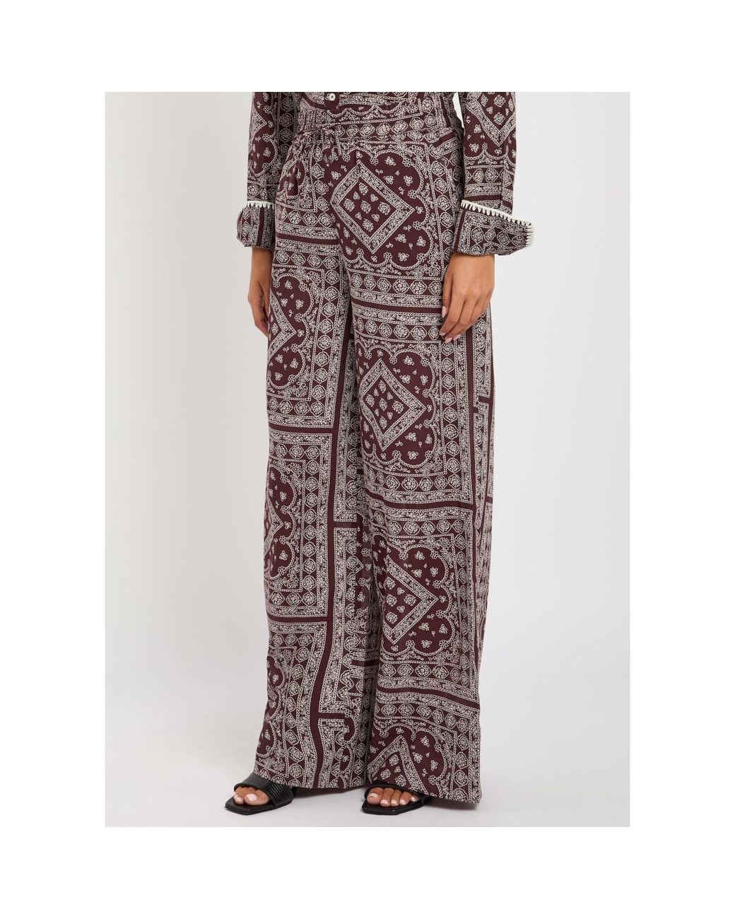 Veronica Beard Purple Cotton Relaxed-Fit Wide-Leg Trousers