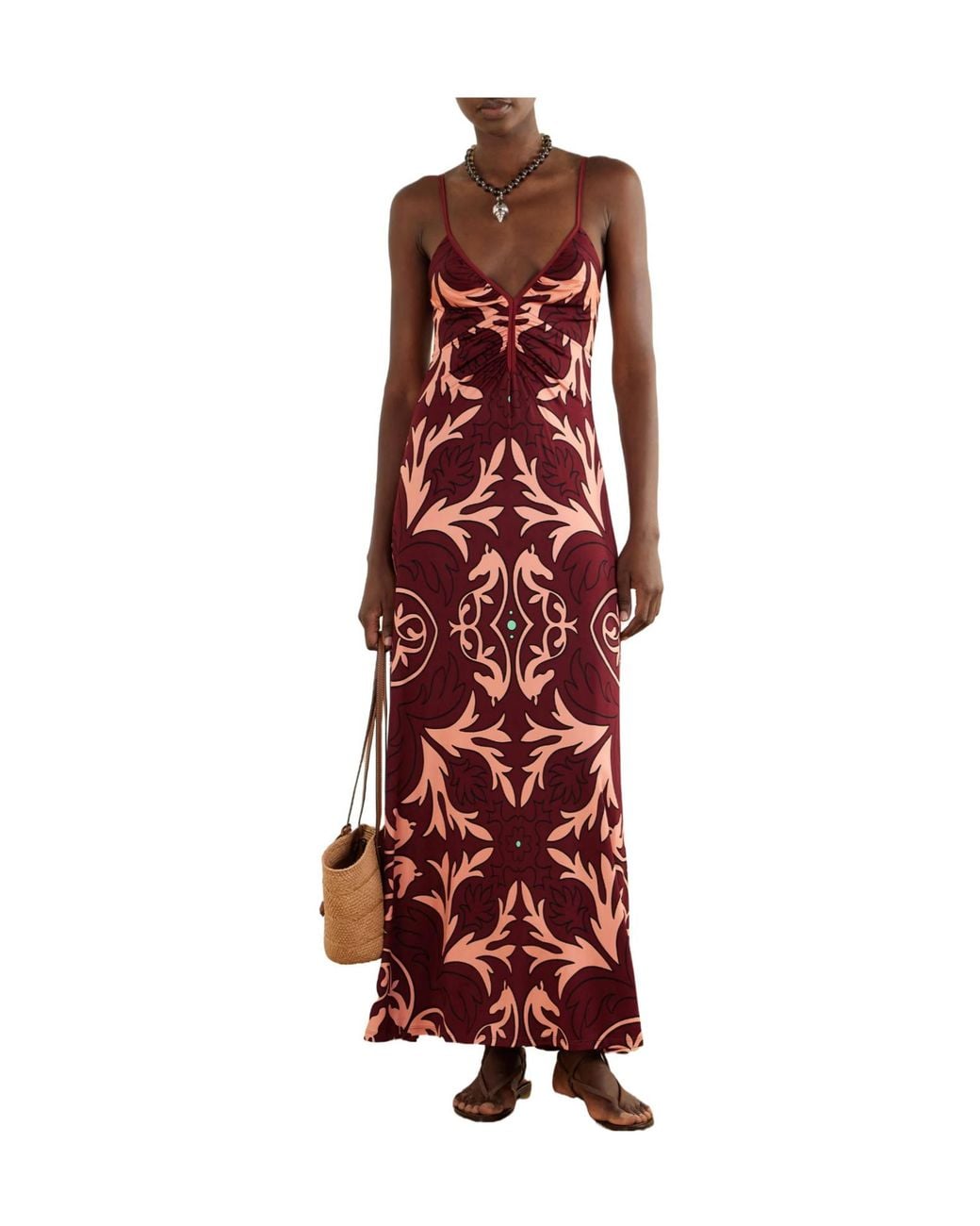 Johanna Ortiz Red Printed Stretch-Jersey Maxi Dress