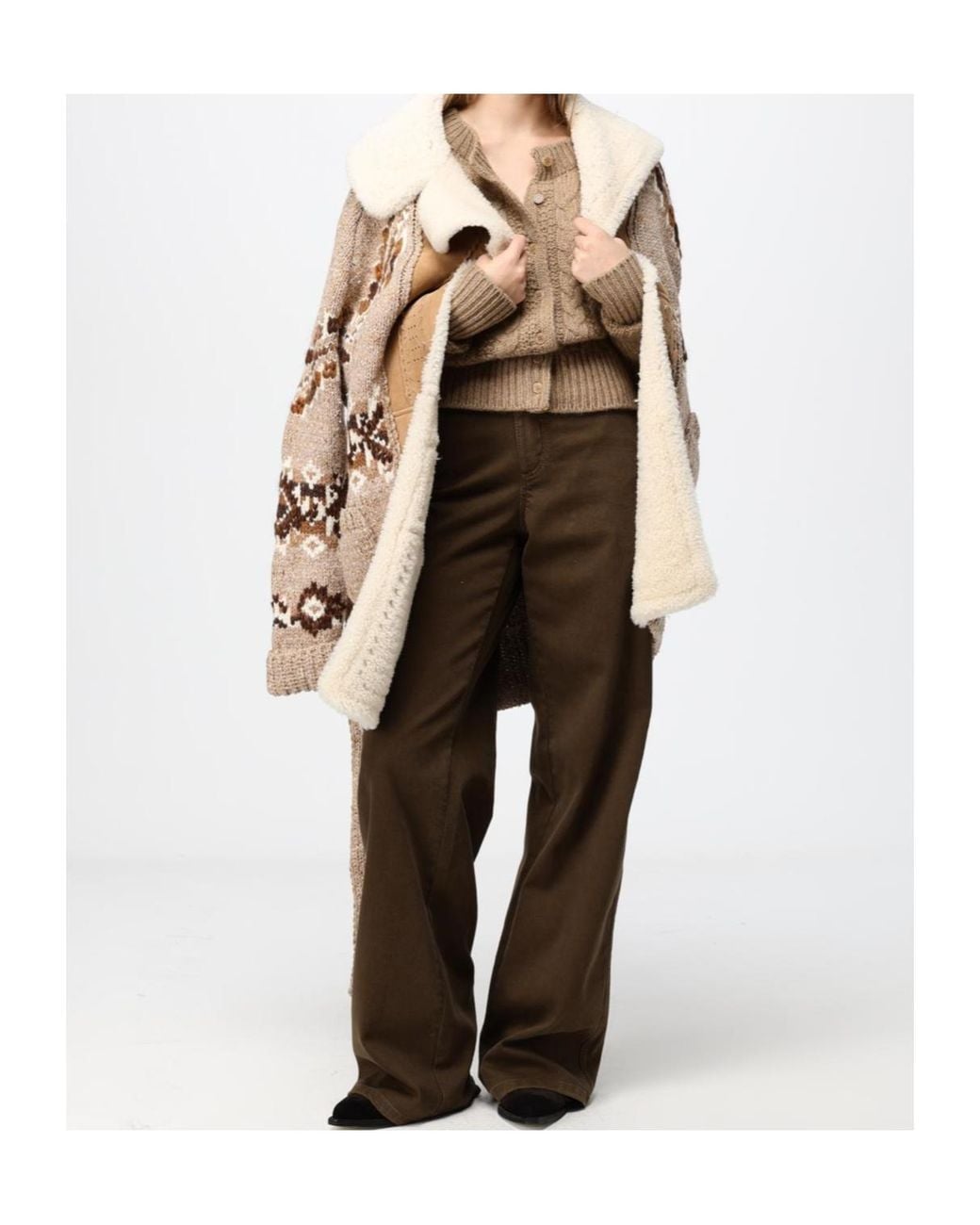 Ermanno Scervino Brown Cable-Knit Button-Up Cardigan