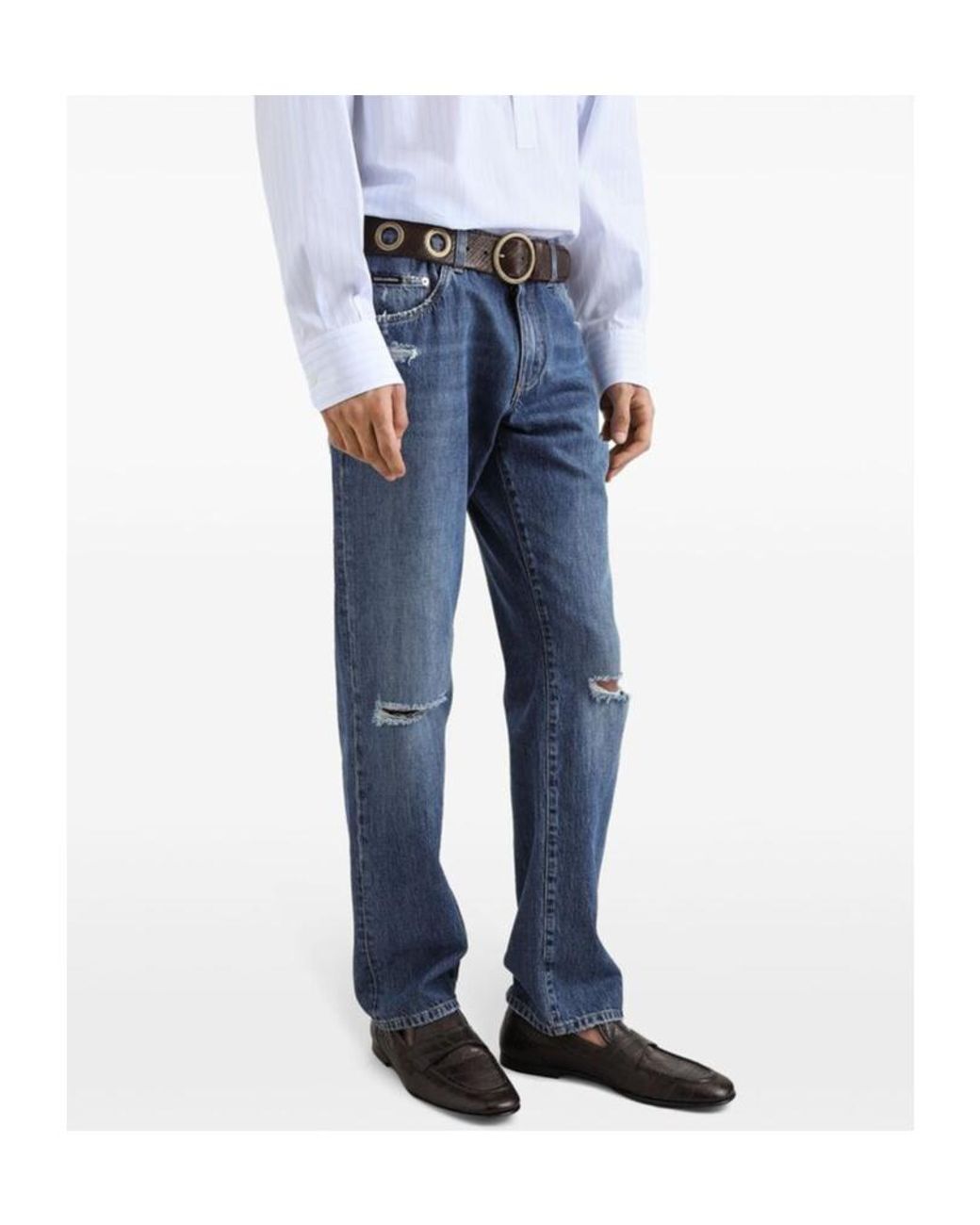 Dolce & Gabbana Blue Distressed Straight Leg Jeans for men