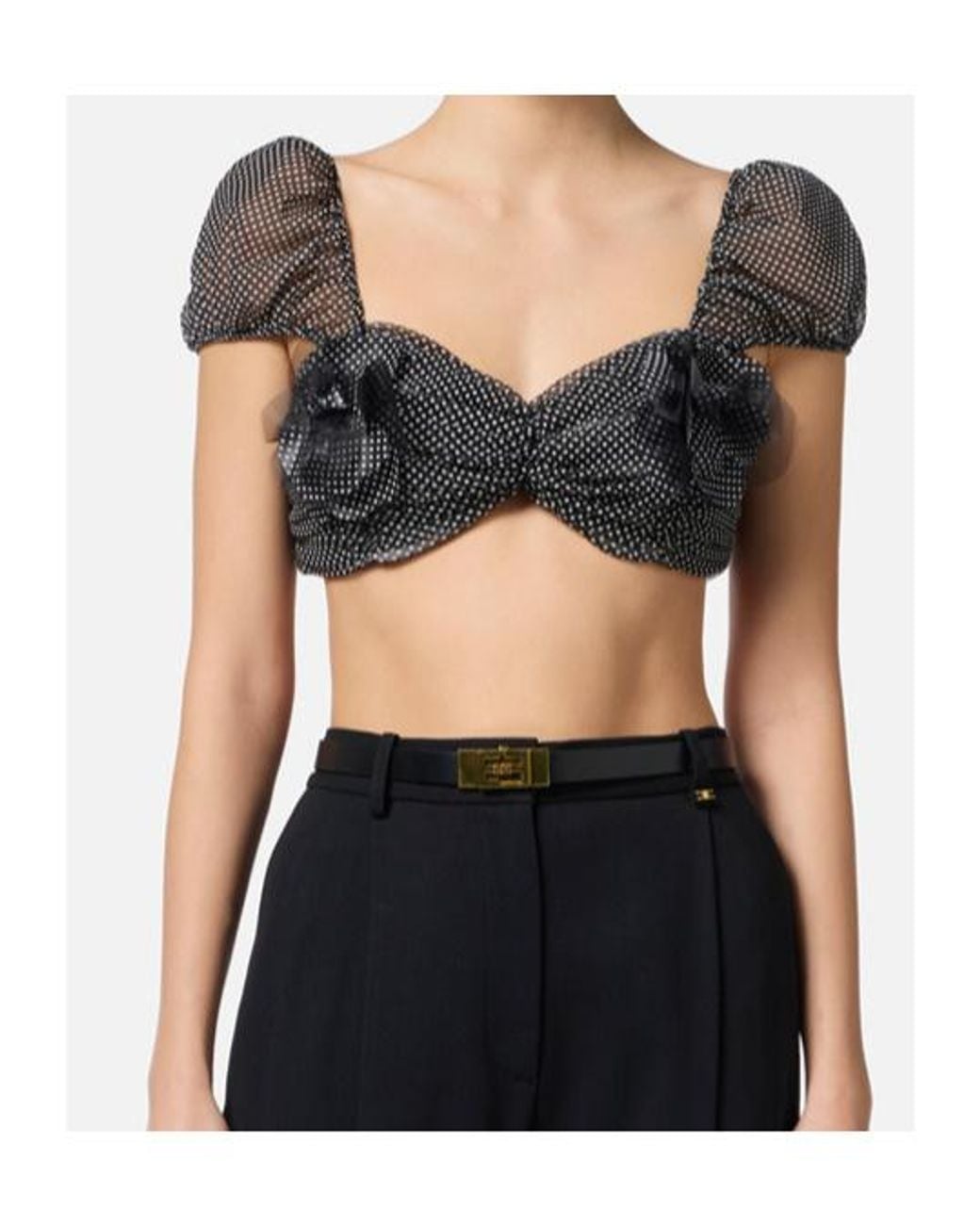 Elisabetta Franchi Gray Polka-Dot Print Top