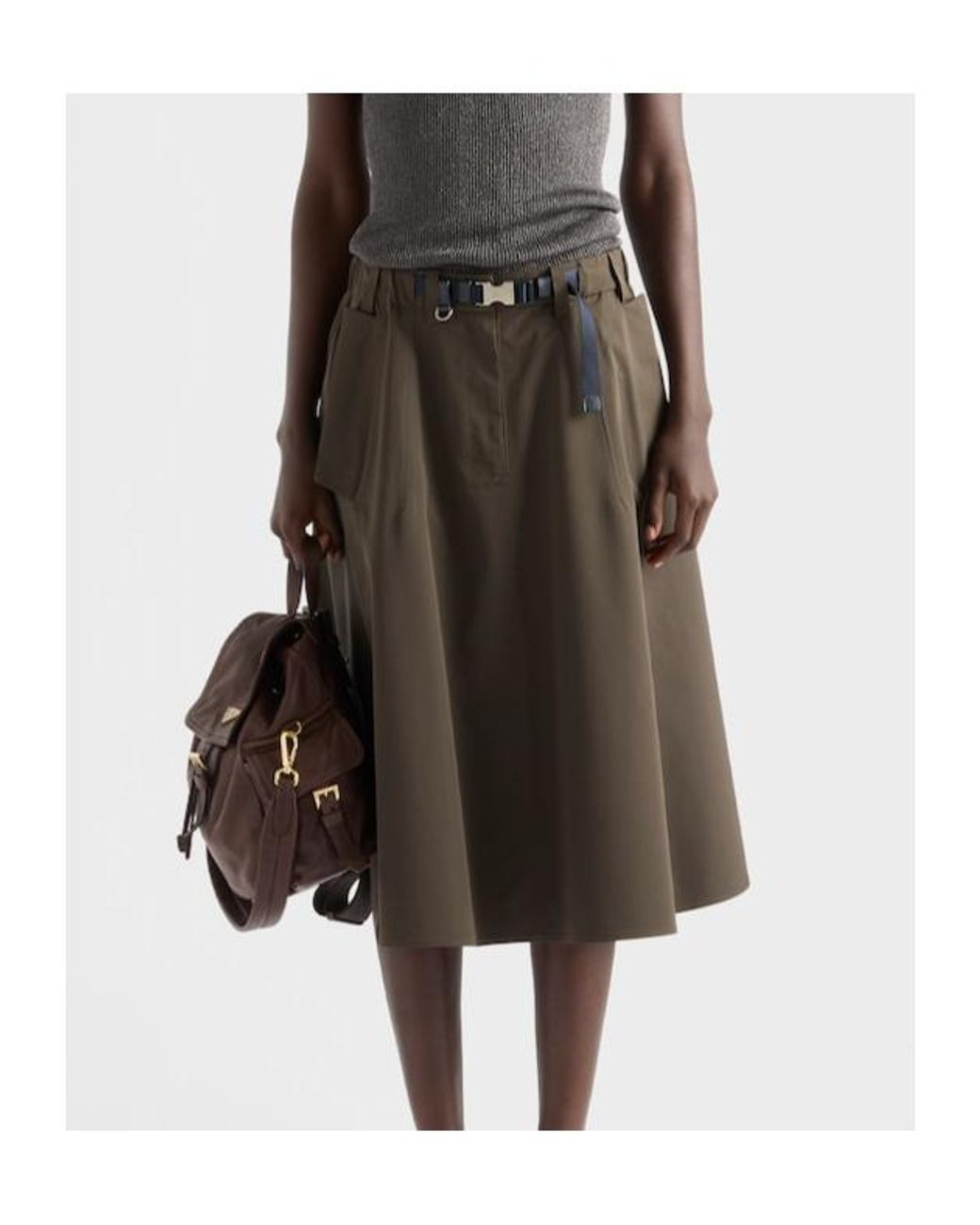 Prada Green Belted Midi Skirt