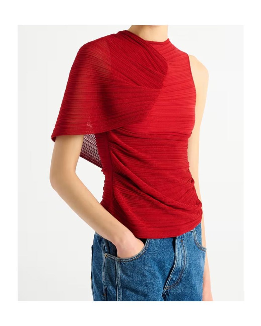 Balmain Red Ruched Asymmetrical Top